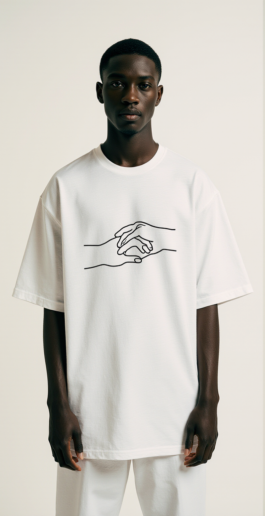 Disconnect Oversized T-Shirt – White Minimalist Streetwear Tee with Hand Line Art