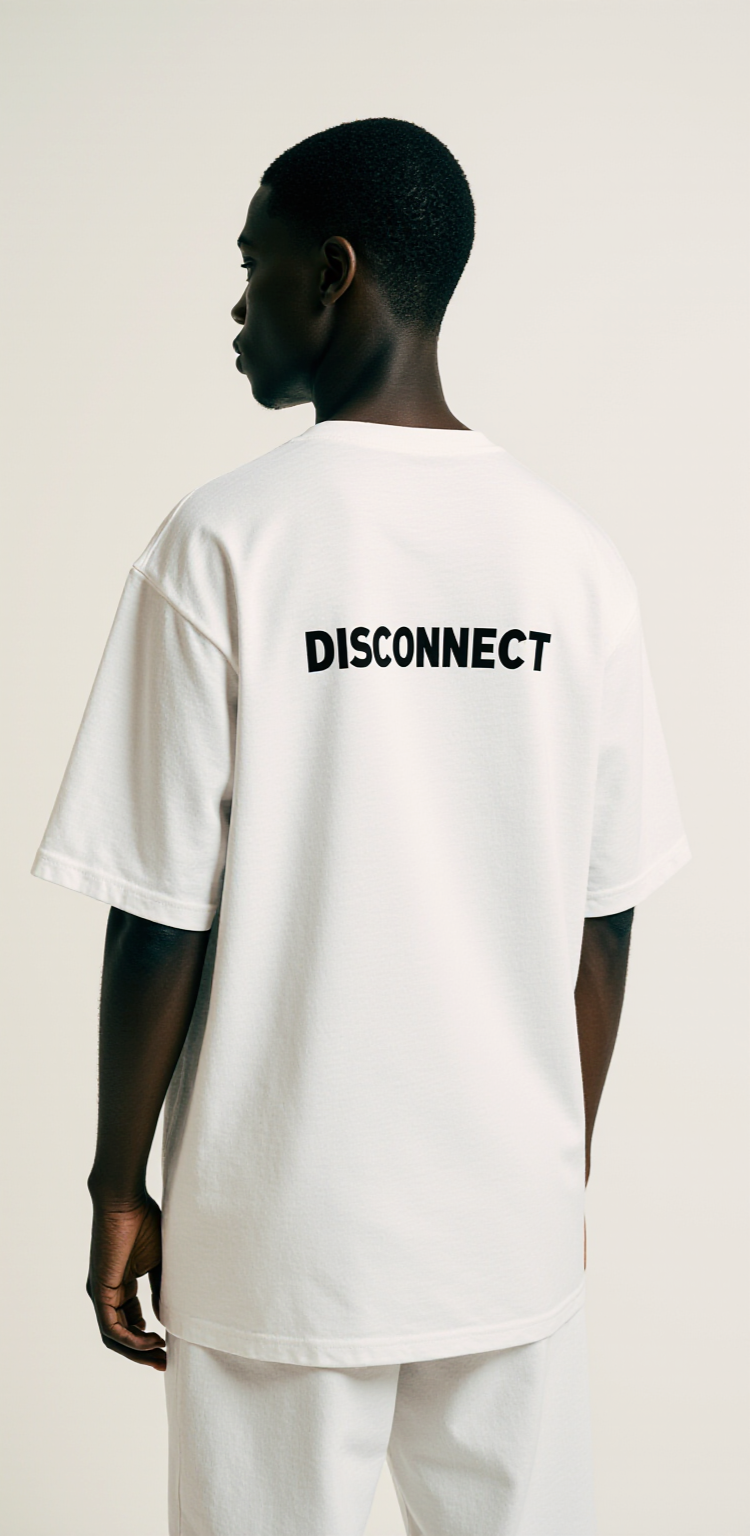 Disconnect Oversized T-Shirt – White Minimalist Streetwear Tee with Hand Line Art