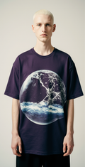 Oversized Purple T-Shirt for Men – Cracked Earth Graphic – Streetwear 