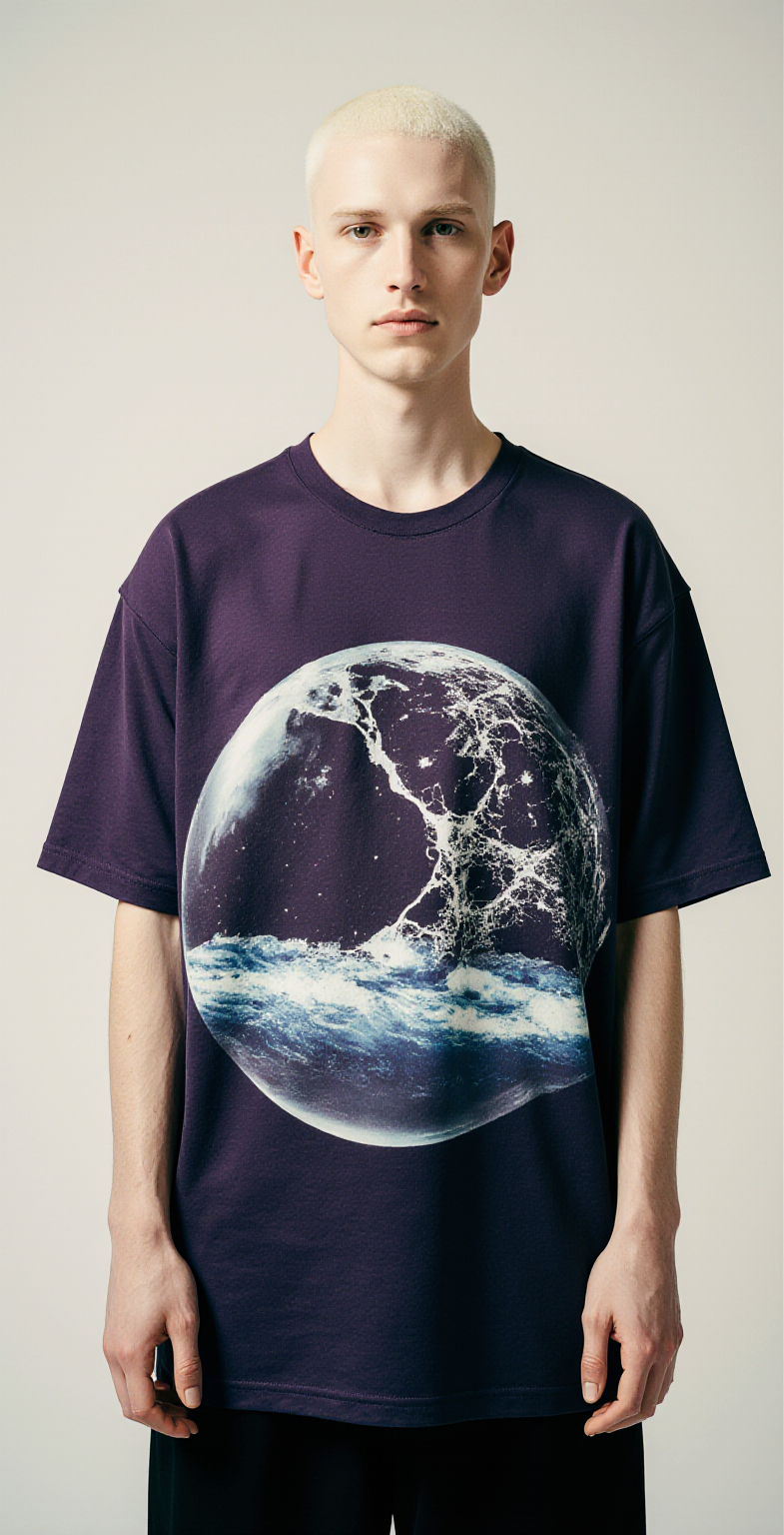 Oversized Purple T-Shirt for Men – Cracked Earth Graphic – Streetwear "Fragile Planet"