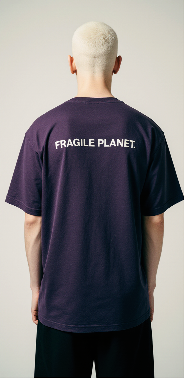 Oversized Purple T-Shirt for Men – Cracked Earth Graphic – Streetwear "Fragile Planet"