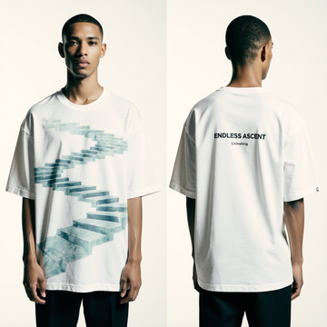 Oversized White T-Shirt for Men – Endless Stairs Graphic – Streetwear "Endless Ascent"