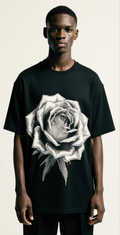 Men’s Oversized Black T-Shirt – “STEEL BEAUTY” Graphic Rose Streetwear Tee