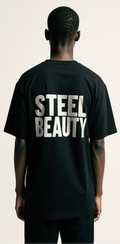 Men’s Oversized Black T-Shirt – “STEEL BEAUTY” Graphic Rose Streetwear Tee