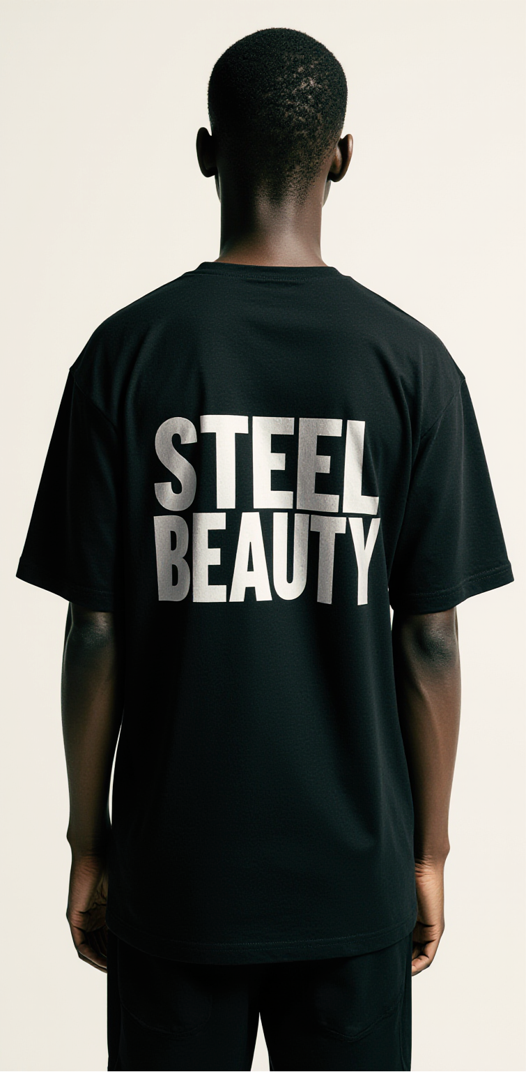 Men’s Oversized Black T-Shirt – “STEEL BEAUTY” Graphic Rose Streetwear Tee