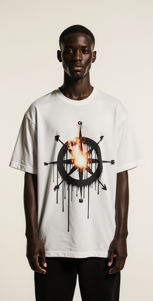 Lost & Found Oversized T-Shirt – White Compass Graphic Streetwear Tee | Unisex Urban Fashion Top