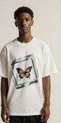 Fragile Beauty Butterfly Oversized T-Shirt – White Graphic Streetwear Tee | Unisex Minimal Fashion Cotton Top