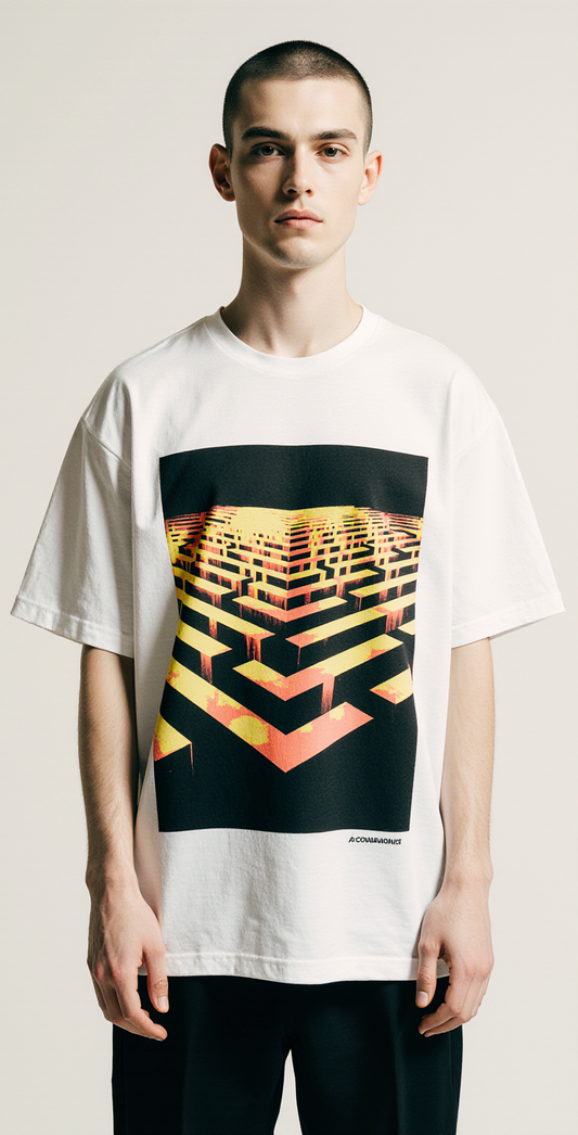 Oversized White T-Shirt – NO-EXIT Graphic Tee with Maze Print | Urban Streetwear