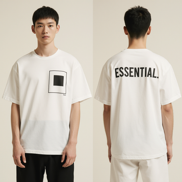 Men’s Oversized White T-Shirt – “ESSENTIAL.” Minimalist Streetwear Tee