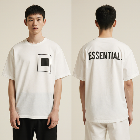 Men’s Oversized White T-Shirt – “ESSENTIAL.” Minimalist Streetwear Tee