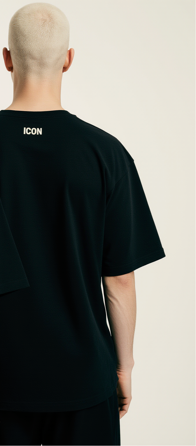 Men’s Oversized Black T-Shirt – “ICON” Minimalist Streetwear Tee