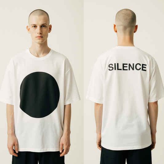 Men’s Oversized White T-Shirt – “SILENCE” Minimalist Luxury Streetwear Tee