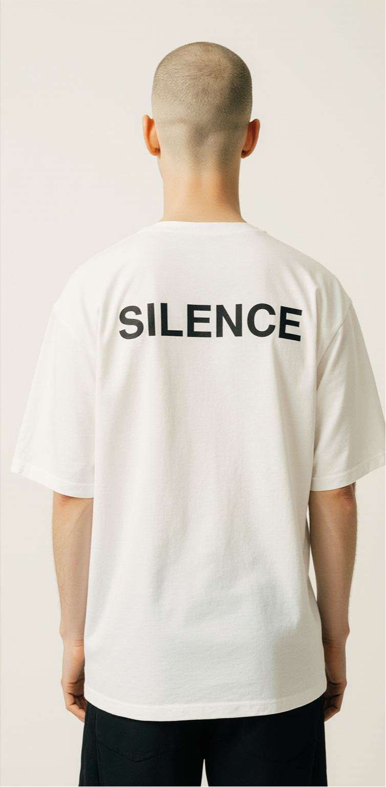 Men’s Oversized White T-Shirt – “SILENCE” Minimalist Luxury Streetwear Tee