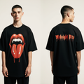 Midnight Bite Oversized T-Shirt | Gothic Vampire Lips Graphic Streetwear Tee for Men & Women | Black Fashion Top
