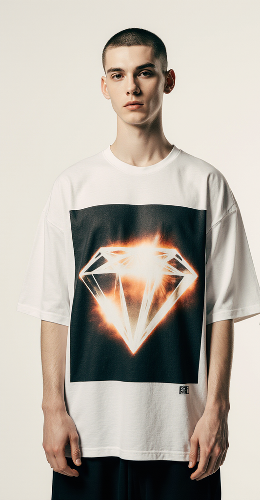 Oversized White T-Shirt "Unbreakable Value" – Luxury Diamond Graphic Streetwear Tee