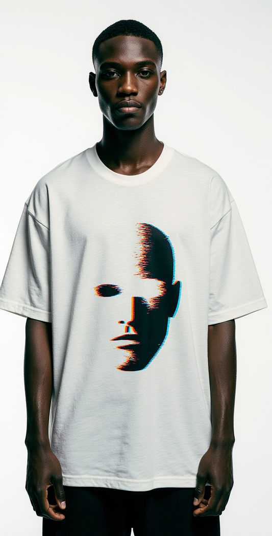 Men’s Oversized White T-Shirt – “SYSTEM ERROR” Glitch Art Streetwear Tee