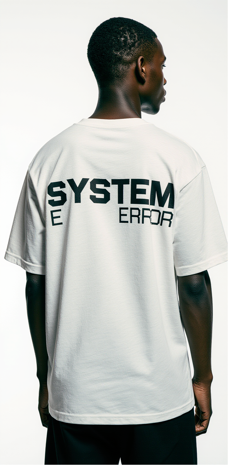 Men’s Oversized White T-Shirt – “SYSTEM ERROR” Glitch Art Streetwear Tee