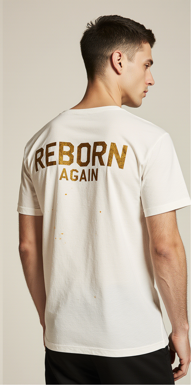 Men’s Oversized White T-Shirt – Golden Phoenix “REBORN AGAIN” Graphic Tee