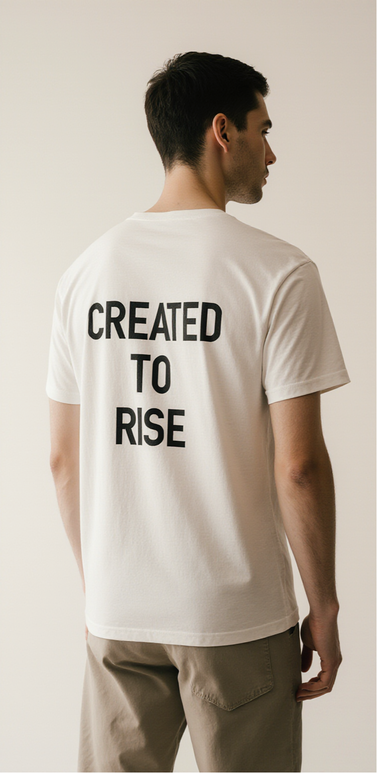 Oversized White T-Shirt "Created to Rise" – Minimalist Bird Graphic Streetwear Tee