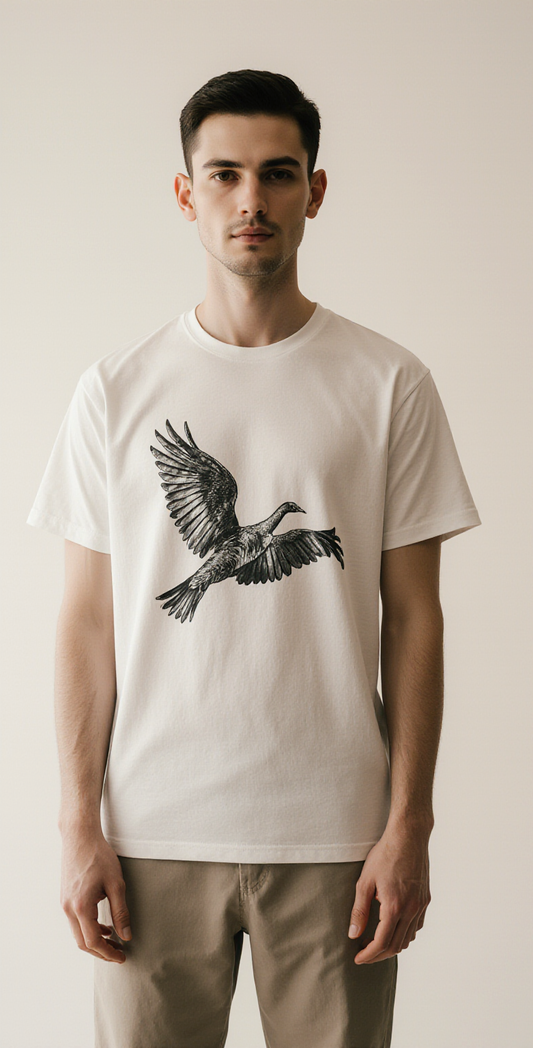 Oversized White T-Shirt "Created to Rise" – Minimalist Bird Graphic Streetwear Tee