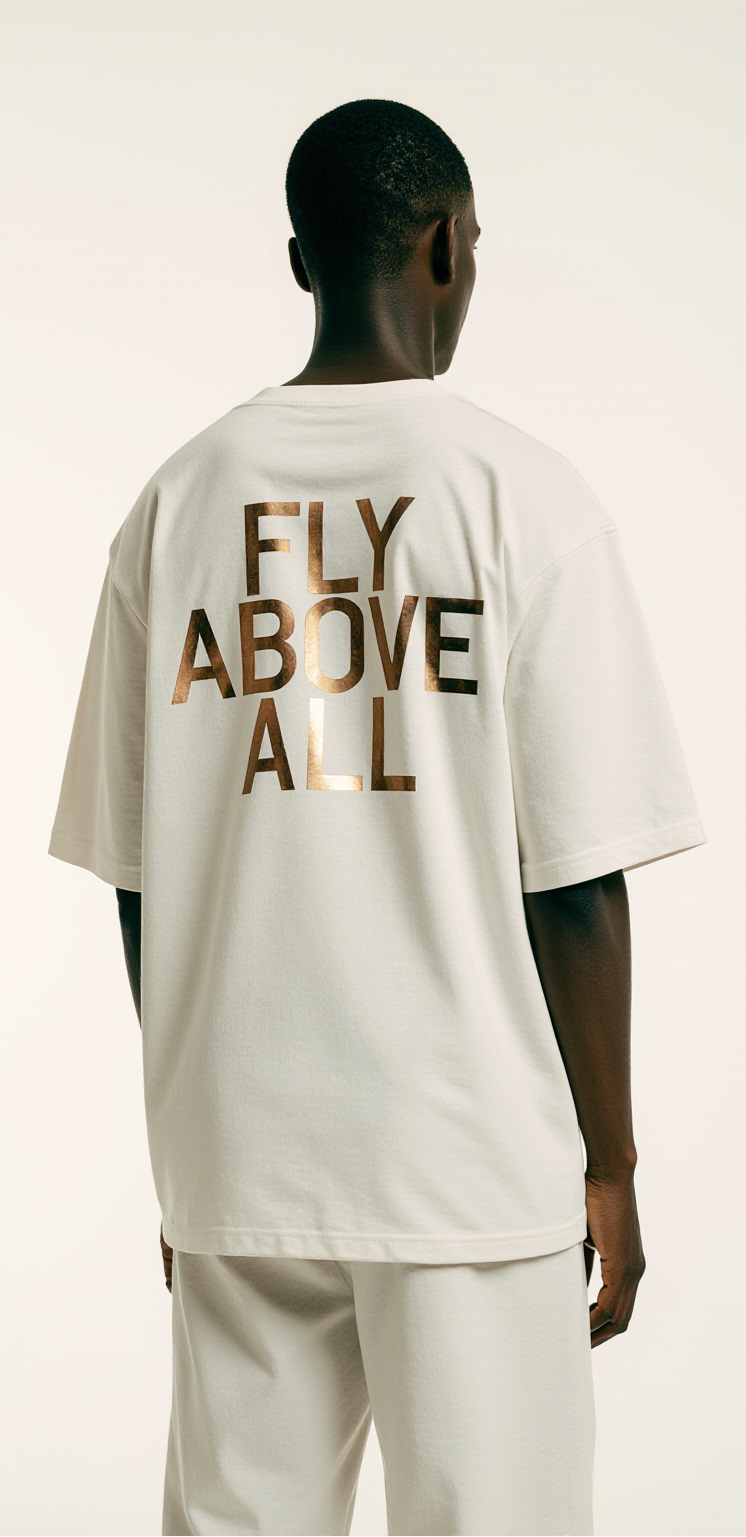Oversized White T-Shirt "Fly Above All" – Golden Eagle Streetwear Graphic Tee