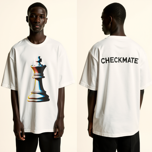 Oversized White T-Shirt "Checkmate" – Streetwear Chess King Graphic Tee