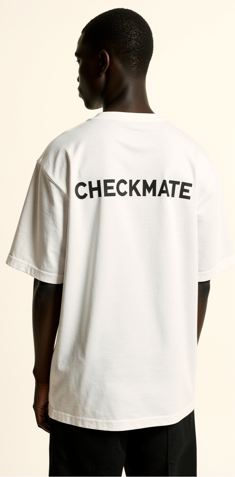 Oversized White T-Shirt "Checkmate" – Streetwear Chess King Graphic Tee