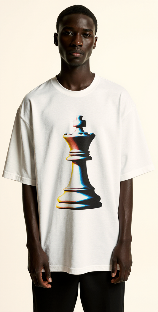 Oversized White T-Shirt "Checkmate" – Streetwear Chess King Graphic Tee