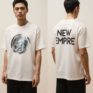 Oversized White T-Shirt "New Empire" – Streetwear Graphic Tee with Holographic Coin Design