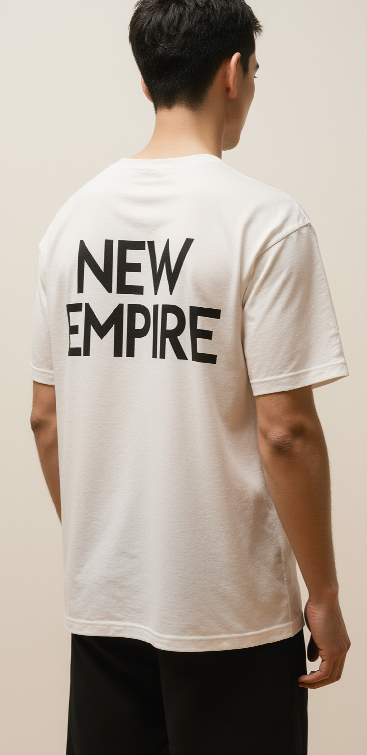 Oversized White T-Shirt "New Empire" – Streetwear Graphic Tee with Holographic Coin Design