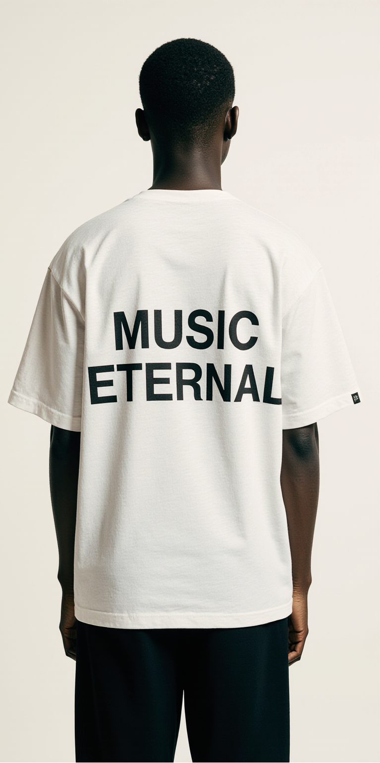 Oversized White T-Shirt "Music Eternal" – Streetwear Graphic Tee with Vinyl Record Print for Music Lovers