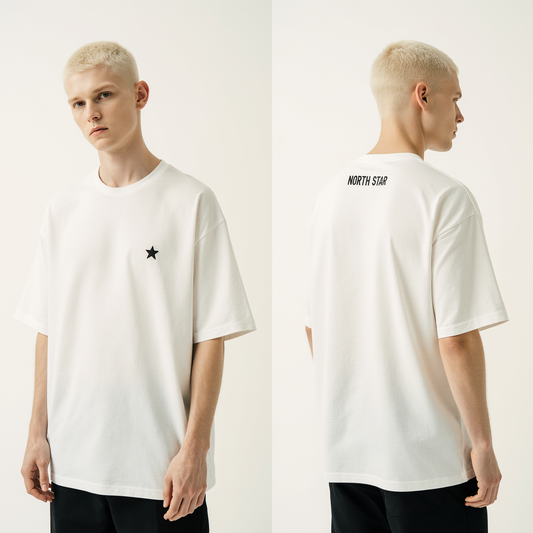 Men’s Oversized White T-Shirt – “NORTH STAR” Minimalist Streetwear Tee