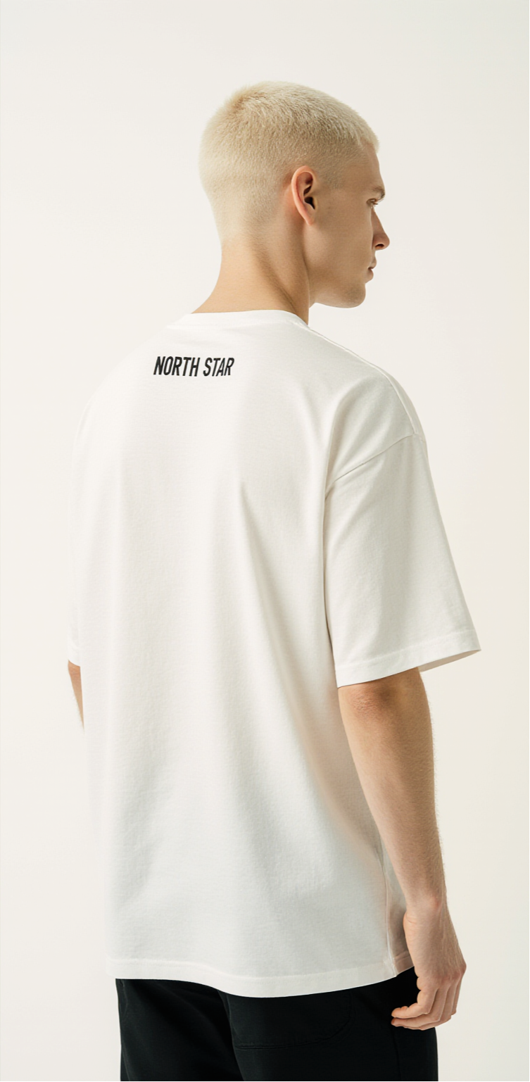 Men’s Oversized White T-Shirt – “NORTH STAR” Minimalist Streetwear Tee