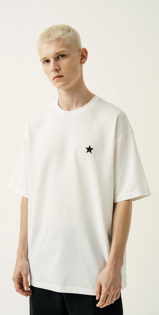 Men’s Oversized White T-Shirt – “NORTH STAR” Minimalist Streetwear Tee