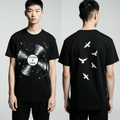 Oversized Black T-Shirt for Men – Vinyl Record & Birds Graphic – Streetwear 