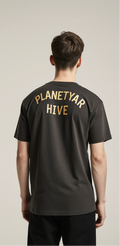 Oversized Charcoal T-Shirt for Men – World Map Honeycomb Graphic – Streetwear 