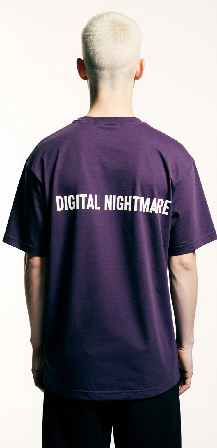 Digital Nightmare Oversized Halloween T-Shirt – Purple Haunted Castle Glitch Streetwear Tee