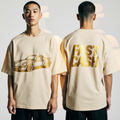Oversized Beige T-Shirt – Gold Car Print & FAST CASH Graphic | Luxury Streetwear Tee