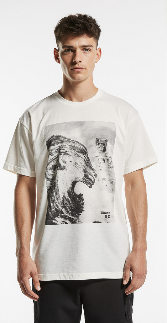 Oversized Graphic T-Shirt – Abstract Lion Wave Print | Artistic Streetwear Tee for Men & Women
