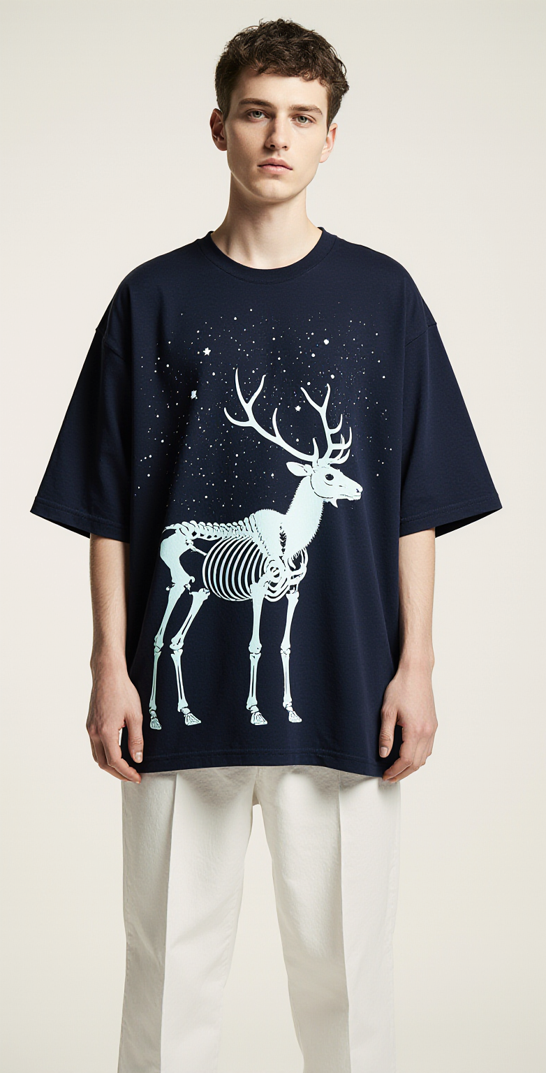 Stars of Winter Oversized Graphic T-Shirt – Limited Edition Skeleton Reindeer Streetwear Tee