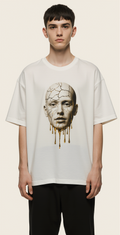 Oversized White Graphic T-Shirt – Haunted Beauty Face Print – Streetwear Luxury Tee for Men & Women
