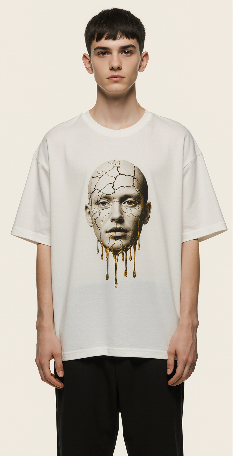 Oversized White Graphic T-Shirt – Haunted Beauty Face Print – Streetwear Luxury Tee for Men & Women