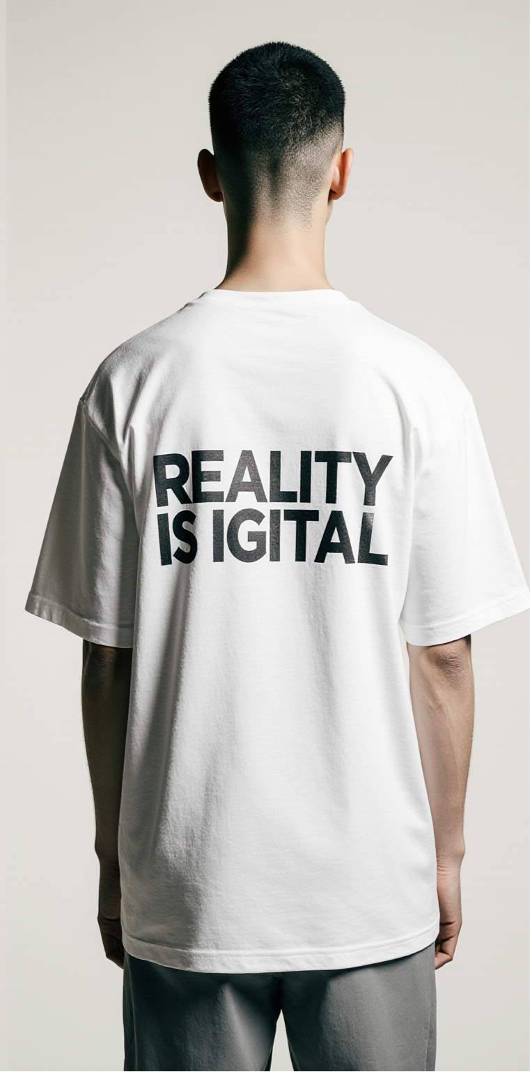 Oversized White T-Shirt "Reality is Digital" – Streetwear Graphic Tee with City Skyline Print