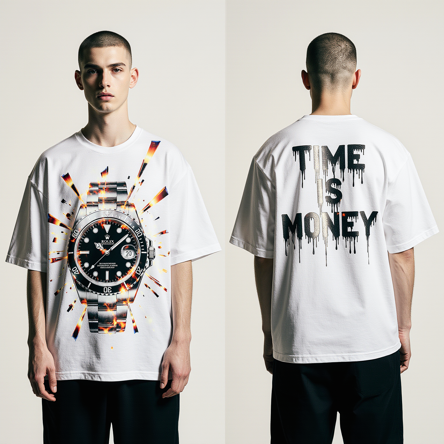 Oversized TIME IS MONEY T-Shirt – Streetwear Luxury Graphic Tee | Money & Watch Oversized Shirt