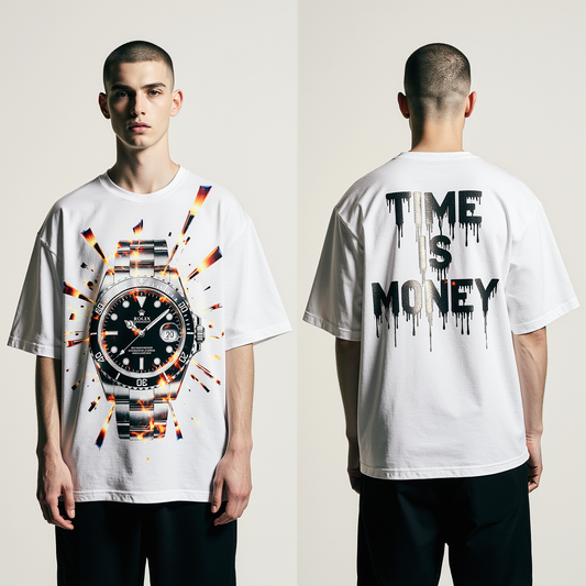 Oversized TIME IS MONEY T-Shirt – Streetwear Luxury Graphic Tee | Money & Watch Oversized Shirt