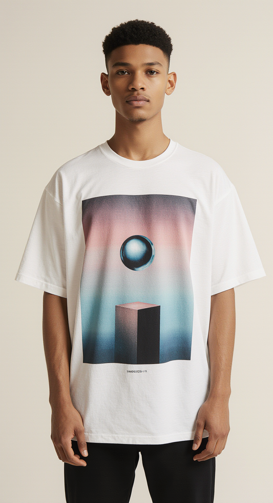 Oversized White T-Shirt "Fluidity" – Streetwear Graphic Tee with Abstract Gradient Print