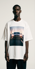 Speed Zone Oversized T-Shirt – White Streetwear Car Graphic Tee | Unisex Urban Racing Fashion