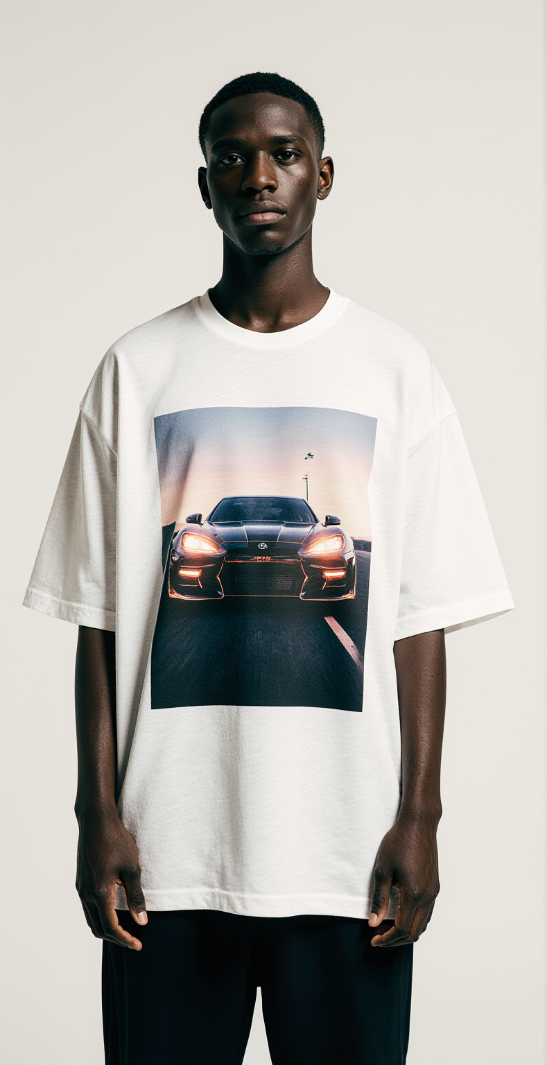 Speed Zone Oversized T-Shirt – White Streetwear Car Graphic Tee | Unisex Urban Racing Fashion