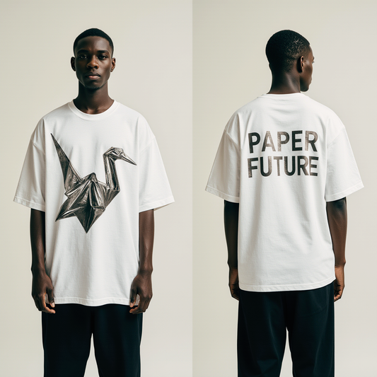 Oversized Paper Future T-Shirt – Origami Crane Graphic Streetwear Tee | Minimalist Unisex Oversized Shirt for Men & Women