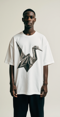 Oversized Paper Future T-Shirt – Origami Crane Graphic Streetwear Tee | Minimalist Unisex Oversized Shirt for Men & Women